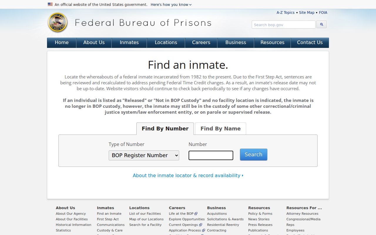Federal Bureau of Prisons source for federal Columbus criminal records