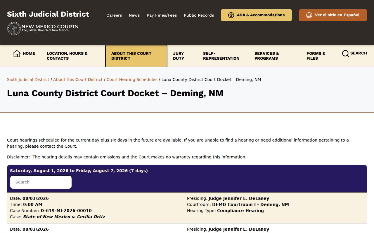 Luna County criminal court District Court docket