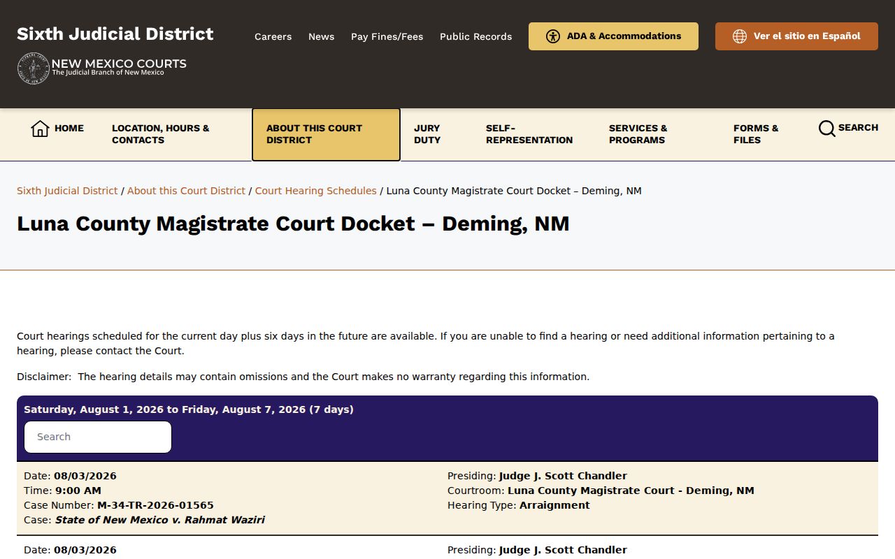 Luna County criminal court Magistrate Court docket