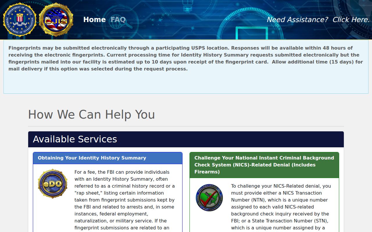 Luna County criminal record review through the FBI identity history portal