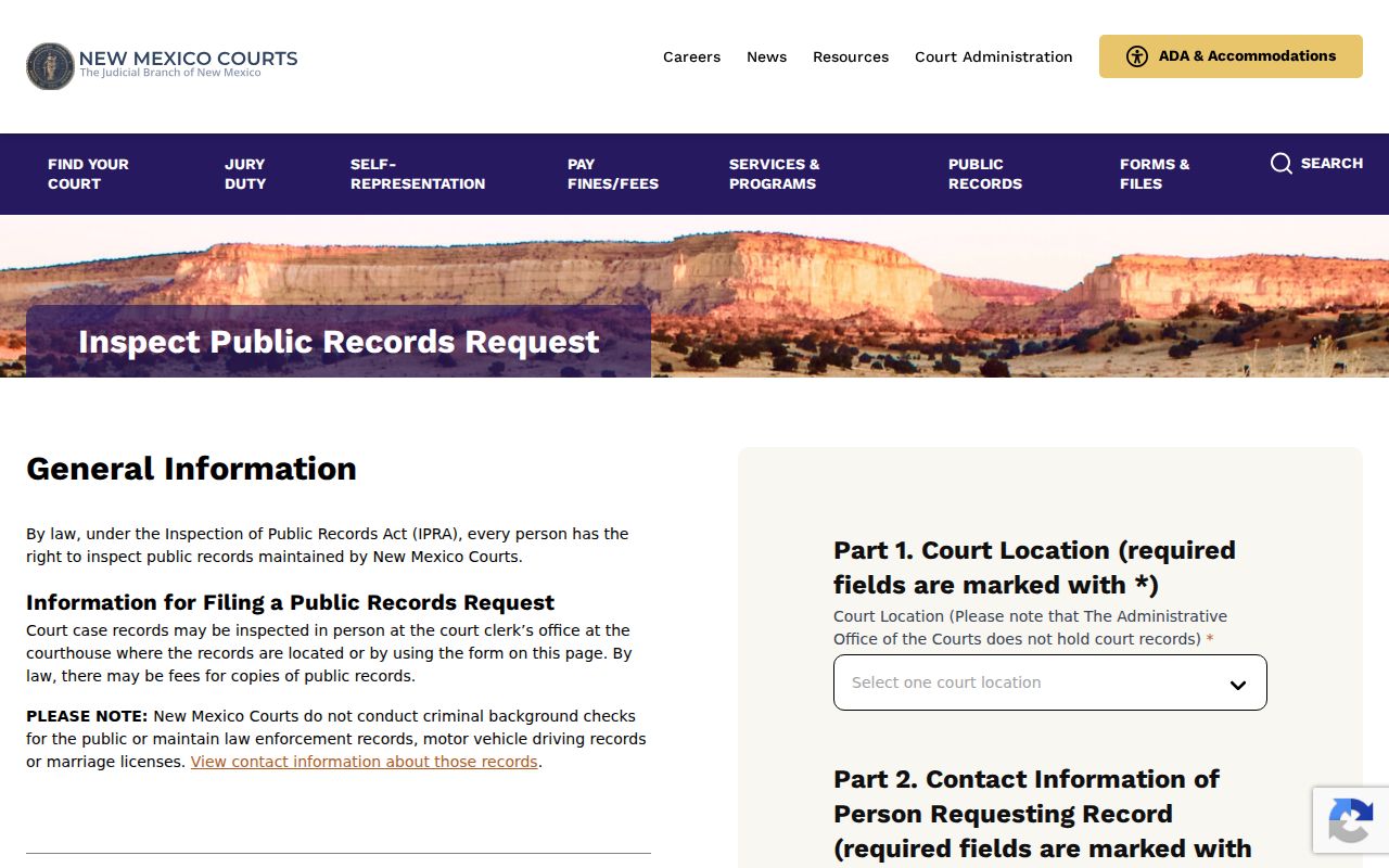 Luna County criminal court record request through the New Mexico Judiciary IPRA portal